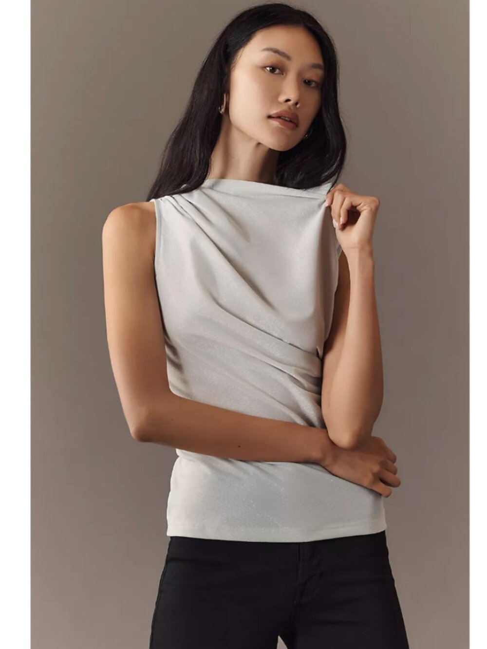 ☀️ NEW ANTHROPOLOGIE Dolan Left Coast Mock-Neck Shine Top Silver Small